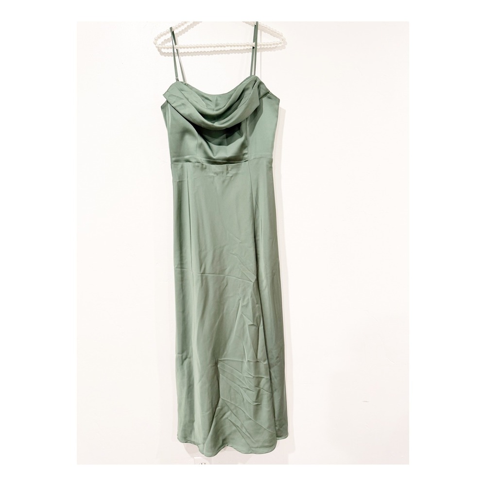 Birdy Grey Lisa Cowl Neck Satin Dress Sage Green Bridesmaid Formal Gown Medium